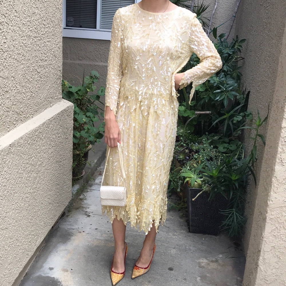 Vintage cream/yellow Imperial sequin beaded set